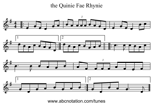 the Quinie Fae Rhynie - staff notation