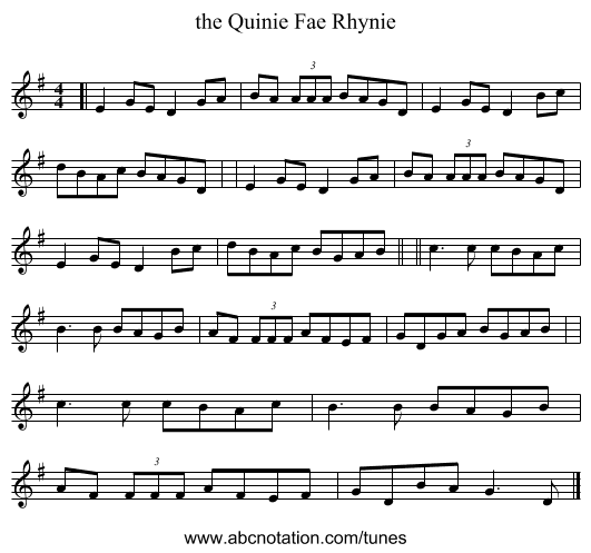the Quinie Fae Rhynie - staff notation