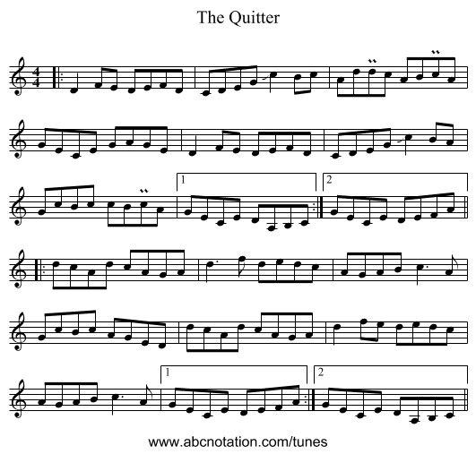 The Quitter - staff notation
