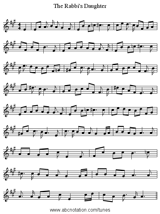 The Rabbi's Daughter - staff notation