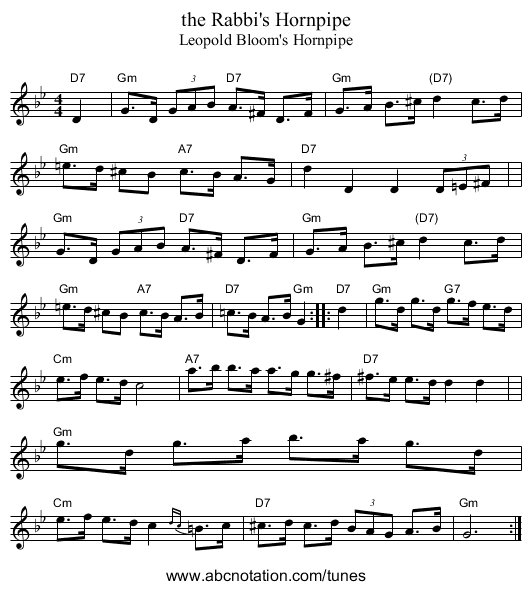 the Rabbi's Hornpipe - staff notation