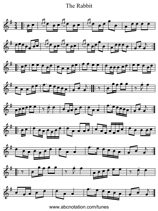 The Rabbit - staff notation