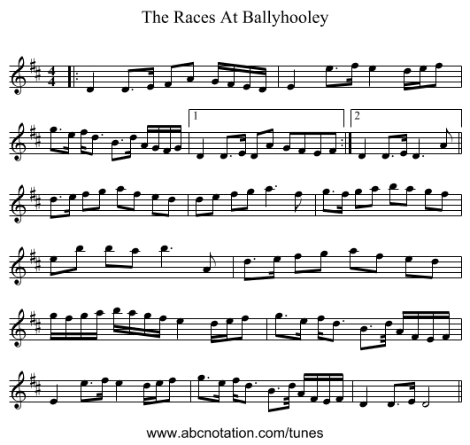 The Races At Ballyhooley - staff notation