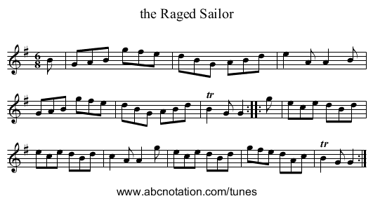 the Raged Sailor - staff notation