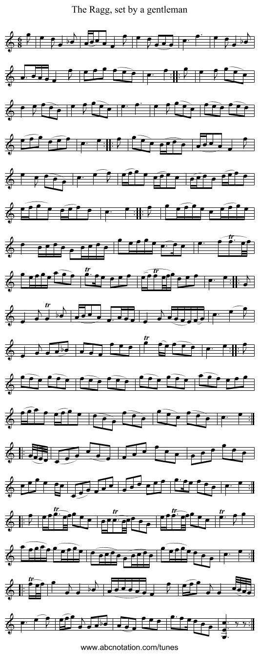 The Ragg, set by a gentleman - staff notation