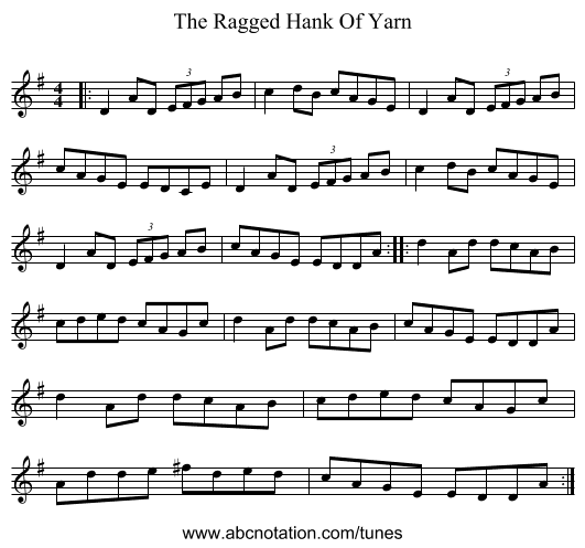 The Ragged Hank Of Yarn - staff notation