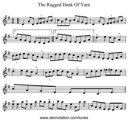 The Ragged Hank Of Yarn - staff notation