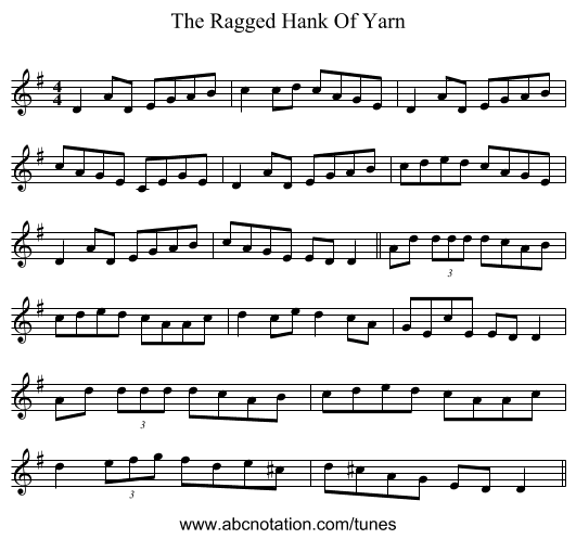 The Ragged Hank Of Yarn - staff notation