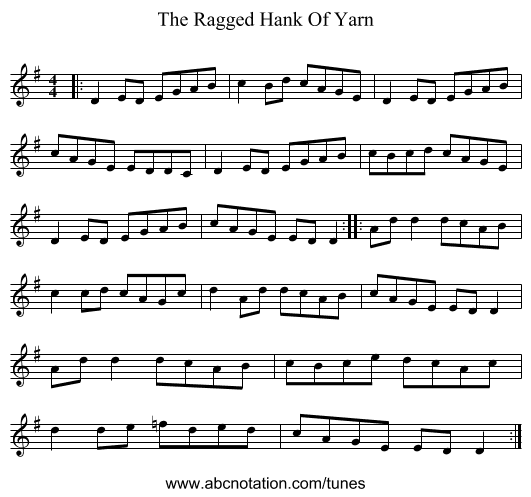 The Ragged Hank Of Yarn - staff notation
