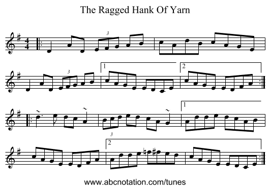 The Ragged Hank Of Yarn - staff notation