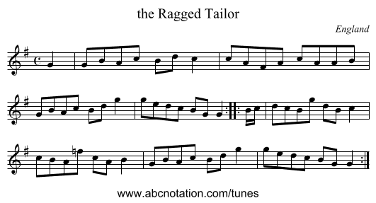 the Ragged Tailor - staff notation