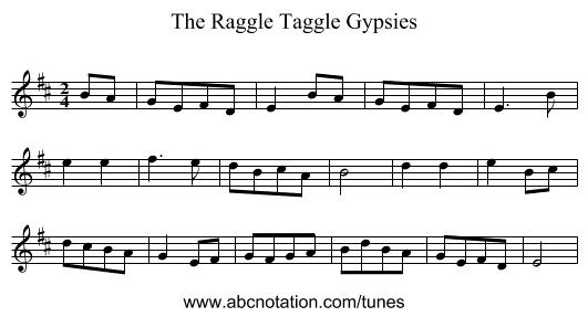 The Raggle Taggle Gypsies - staff notation