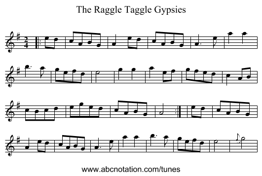 The Raggle Taggle Gypsies - staff notation