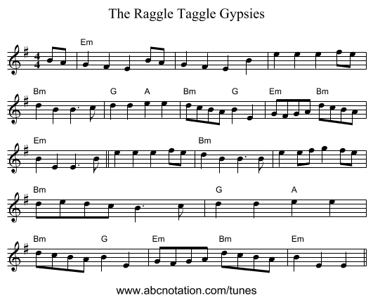 The Raggle Taggle Gypsies - staff notation