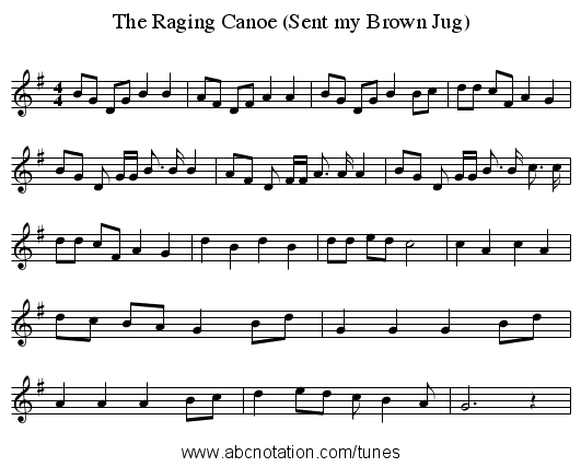 The Raging Canoe (Sent my Brown Jug) - staff notation