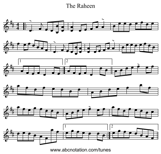 The Raheen - staff notation