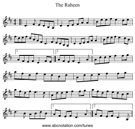 The Raheen - staff notation