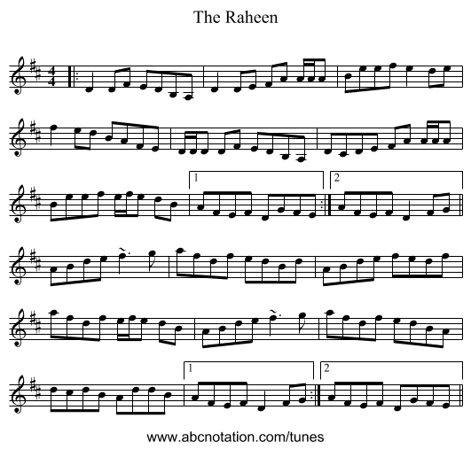 The Raheen - staff notation