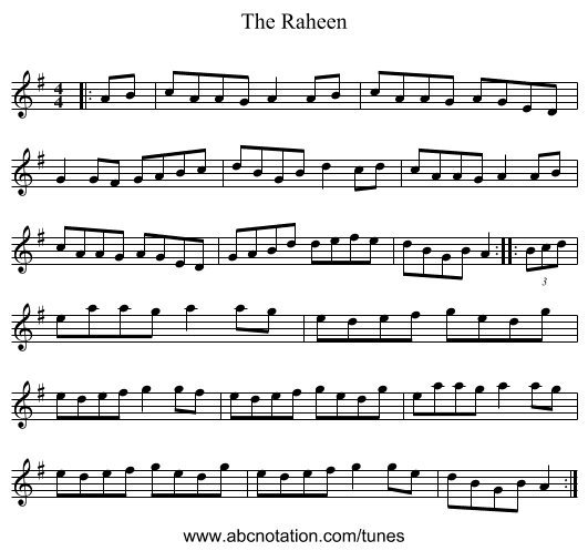 The Raheen - staff notation