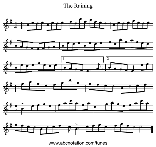 The Raining - staff notation