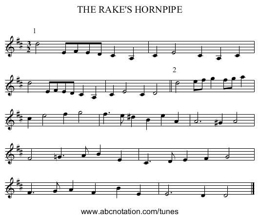 THE RAKE'S HORNPIPE - staff notation