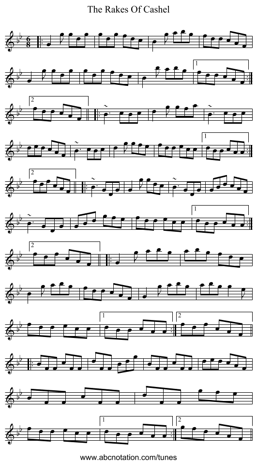 The Rakes Of Cashel - staff notation