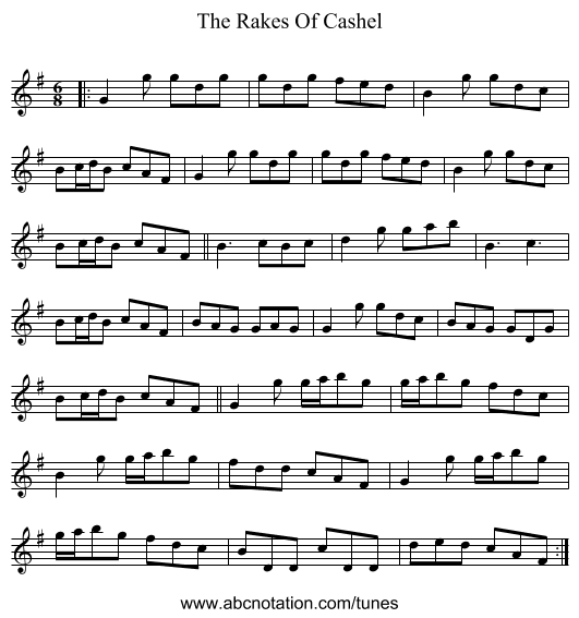 The Rakes Of Cashel - staff notation