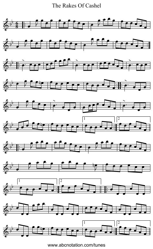 The Rakes Of Cashel - staff notation