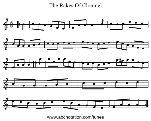 The Rakes Of Clonmel - staff notation