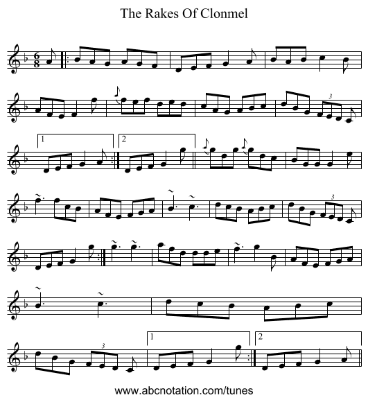 The Rakes Of Clonmel - staff notation