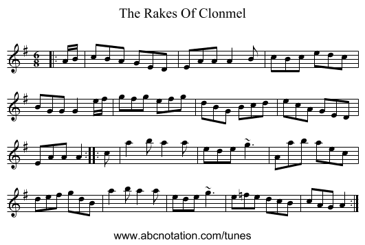 The Rakes Of Clonmel - staff notation