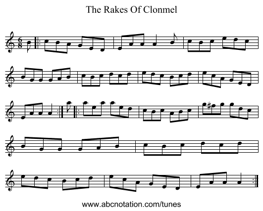 The Rakes Of Clonmel - staff notation