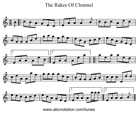 The Rakes Of Clonmel - staff notation