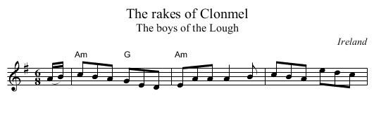 The rakes of Clonmel - staff notation