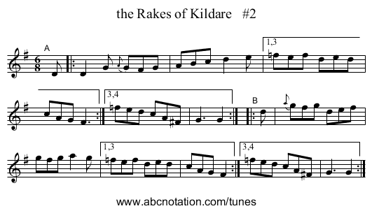 the Rakes of Kildare   #2 - staff notation