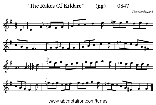 The Rakes Of Kildare        (jig)        0847 - staff notation