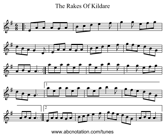 The Rakes Of Kildare - staff notation