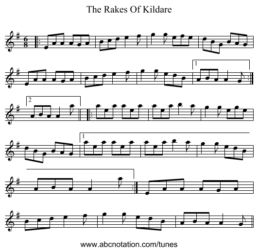 The Rakes Of Kildare - staff notation