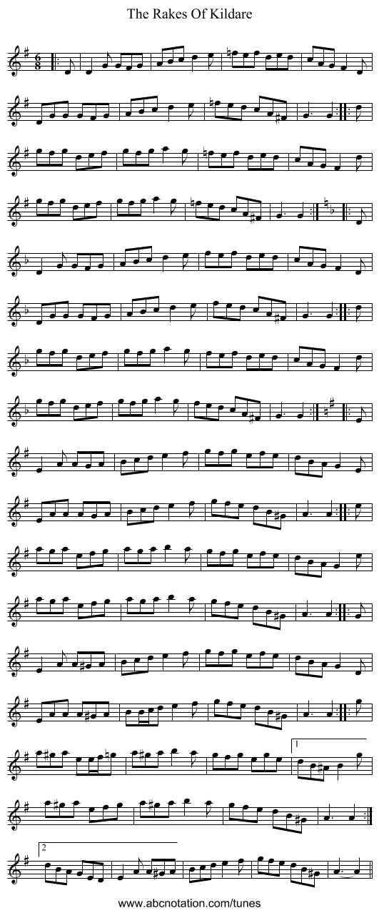 The Rakes Of Kildare - staff notation