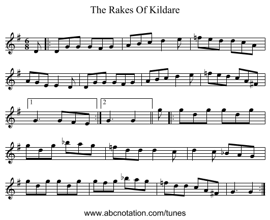 The Rakes Of Kildare - staff notation