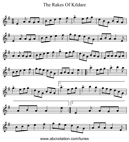 The Rakes Of Kildare - staff notation