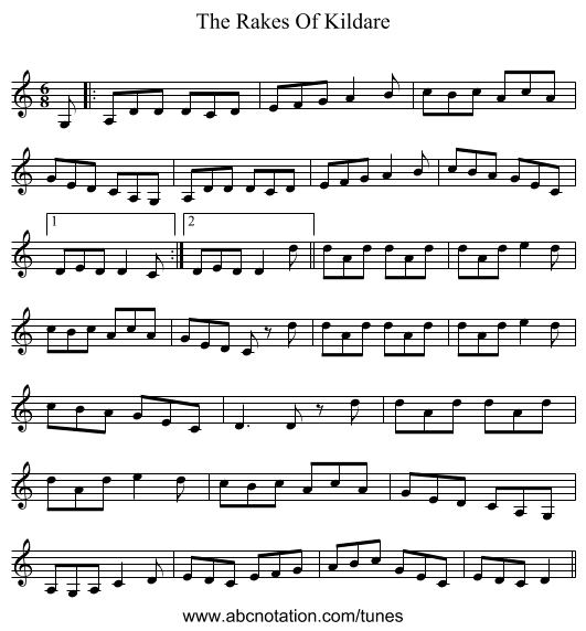 The Rakes Of Kildare - staff notation