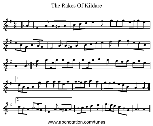 The Rakes Of Kildare - staff notation