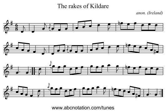 The rakes of Kildare - staff notation