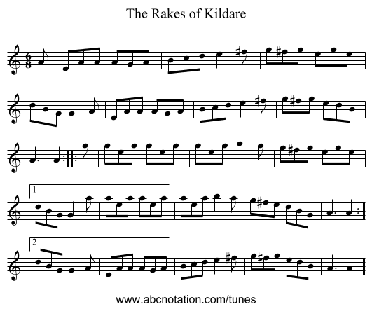 The Rakes of Kildare - staff notation