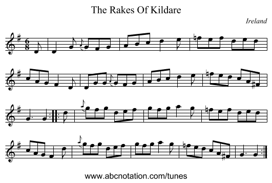 The Rakes Of Kildare - staff notation