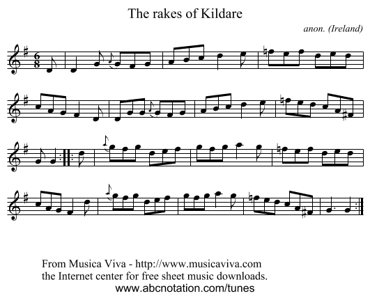 The rakes of Kildare - staff notation