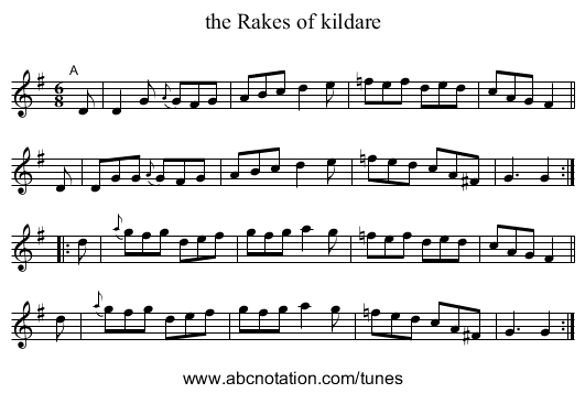 the Rakes of kildare - staff notation