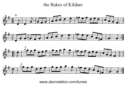 the Rakes of Kildare - staff notation