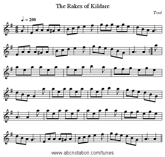 The Rakes of Kildare - staff notation